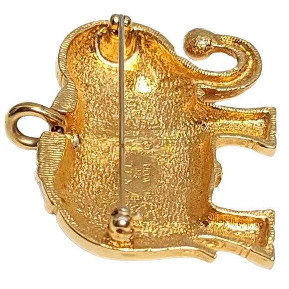 Vintage KJL For Avon Cream Enamel Clear Rhinestone Elephant Brooch Pendant - Picture 7 of 10